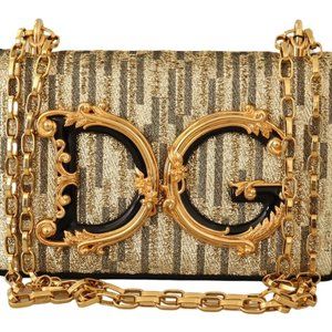 Gold Black Lurex Leather DG Clutch Shoulder Bag